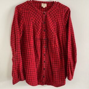 Plaid Shirt Button Up Red Black Long Sleeve Size Small 100% Cotton St Johns Bay